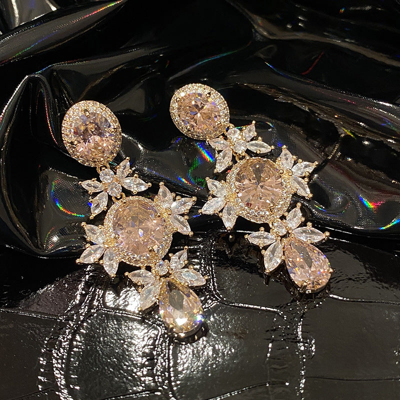 Large Diamond Crystal Flower Earrings Luxurious And Elegant - nargis