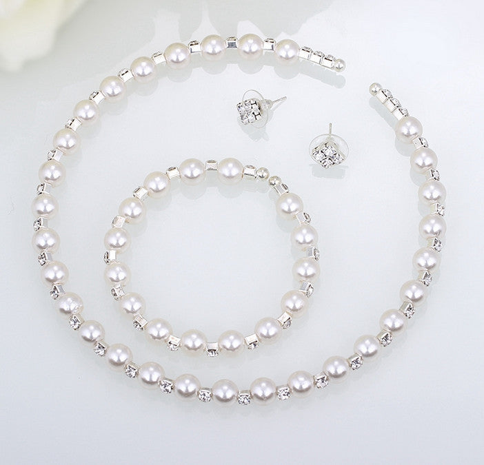 Braut Braut Accessoires 8MM handgemachte Perlen, Strass Halsketten, Halsketten, Armbänder, Ohrringe, drei Sets von Anzügen - nargis