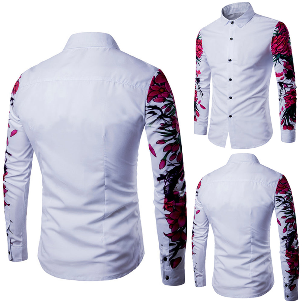 Digital Print Plum Blossom Long Sleeved Shirt - nargis