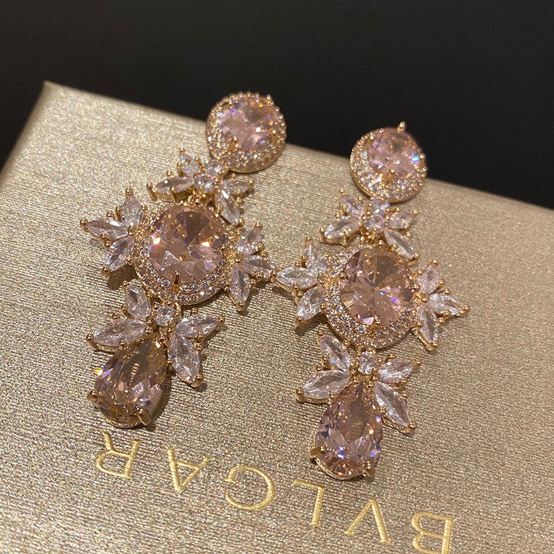 Large Diamond Crystal Flower Earrings Luxurious And Elegant - nargis