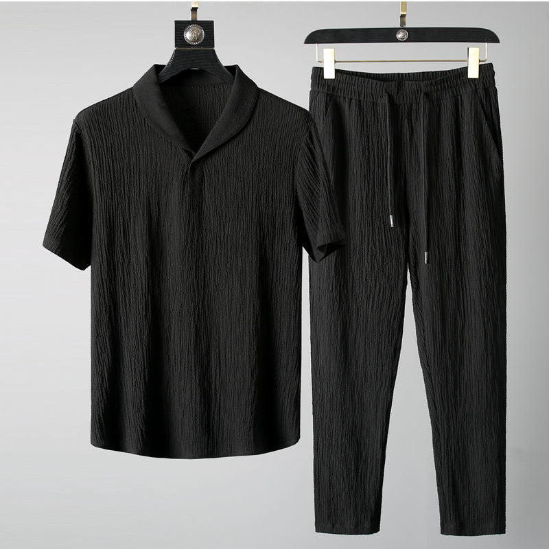 Summer Thin Casual Sports Suit Men's Fashionable Short-sleeved Trousers Trendy Light Luxury - nargis