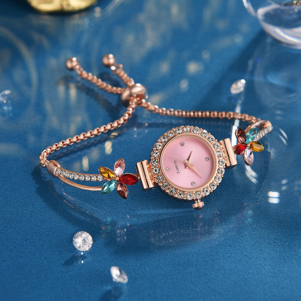 Neue Mode Diamant Runde Damenuhr Verstellbares Armband Uhr Damen Quarzuhr - nargis