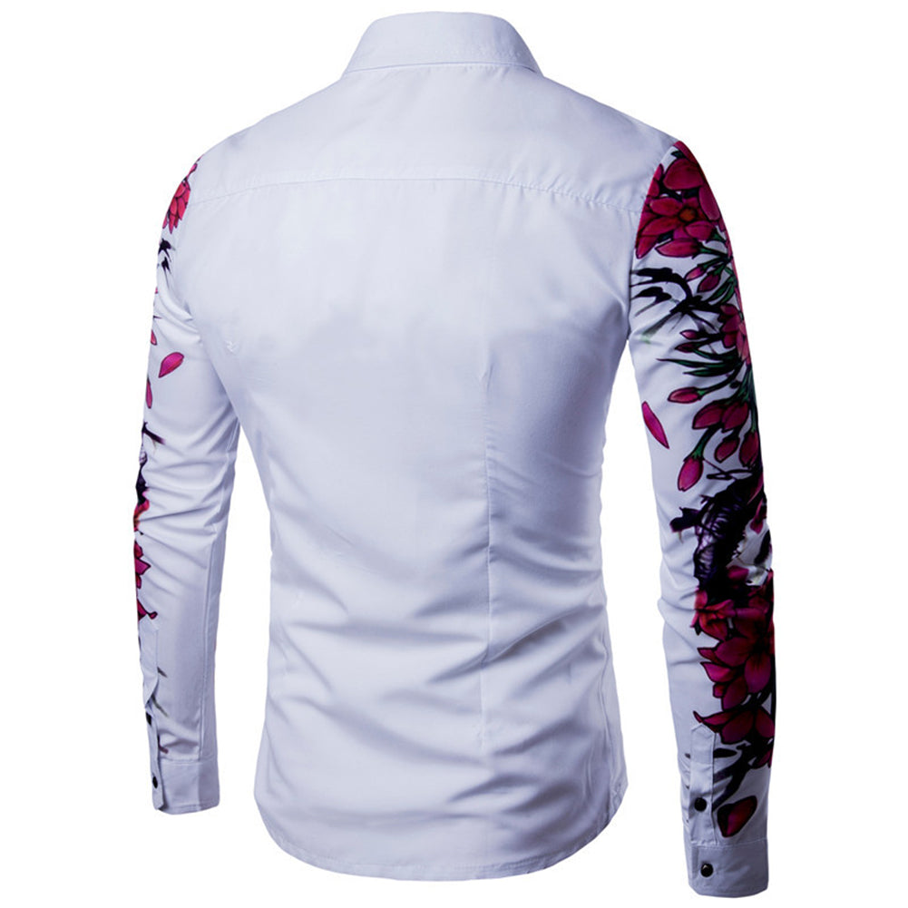 Digital Print Plum Blossom Long Sleeved Shirt - nargis