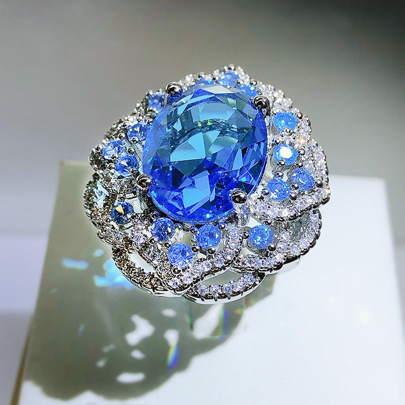 Artificial Ocean Blue Topaz Colored Gems Open Ring For Women - nargis