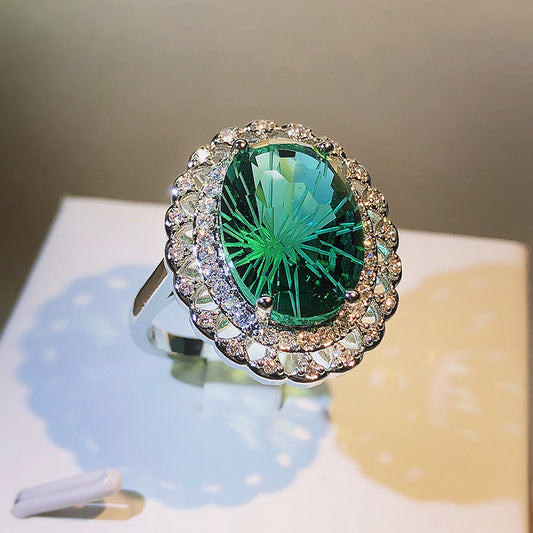 Silver Inlay Green Grandmother Design Ring - nargis