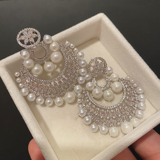 Mode Damen Perle Große Creolen Kupfer Ohrringe - nargis