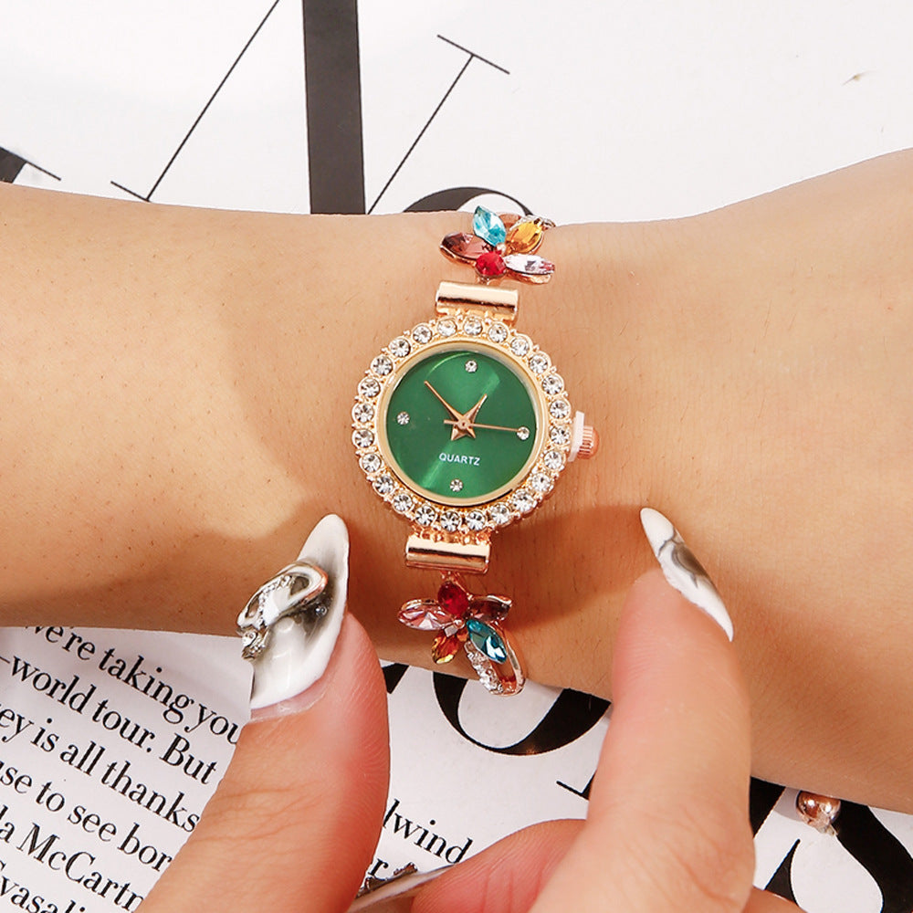Neue Mode Diamant Runde Damenuhr Verstellbares Armband Uhr Damen Quarzuhr - nargis
